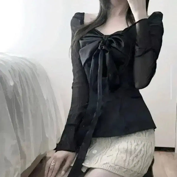 [BUNJANG] Hilda Gohee Silky Swan Blouse Black / 힐다 고희 실키스완블라우스 블랙