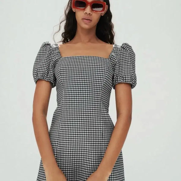 [BUNJANG] Zara Gingham Check Pattern Square Neck Mini Dress (M) / (새상품) 자라 깅엄 체크 패턴 스퀘어넥 미니 원피스