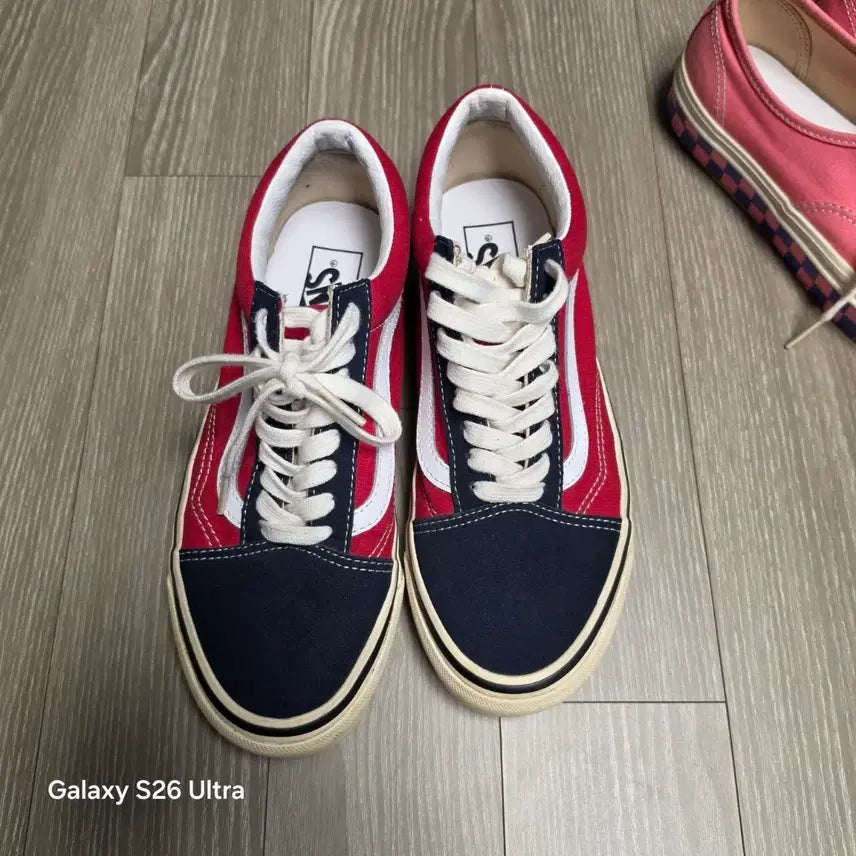 [BUNJANG] Vans Old Skool Red Navy Sneakers / 반스 올드스쿨 레드 네이비 스니커즈