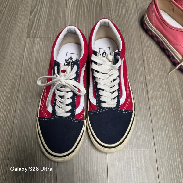 [BUNJANG] Vans Old Skool Red Navy Sneakers / 반스 올드스쿨 레드 네이비 스니커즈