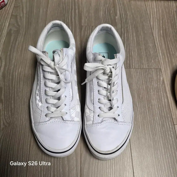[BUNJANG] Vans Old Skool Checkerboard White Sneakers / 반스 올드스쿨 체커보드 화이트