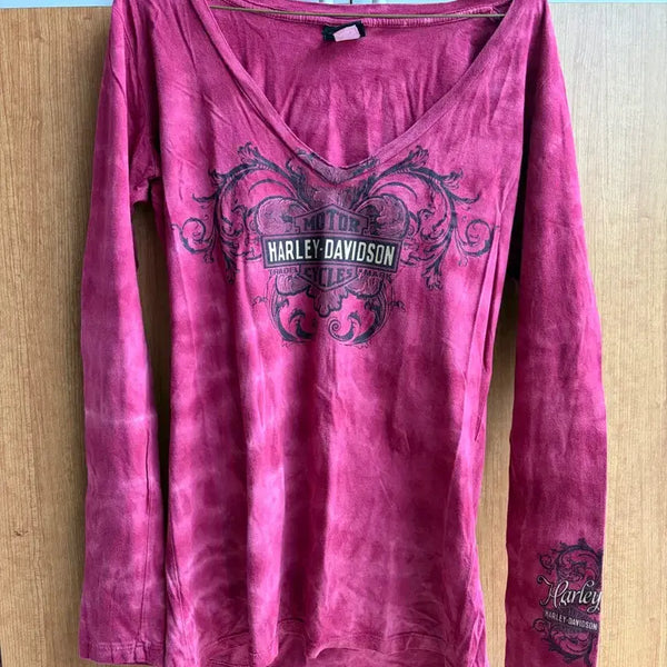 [BUNJANG] Harley-Davidson Women's Long Sleeve T-Shirt Pink / 할리데이비슨 여성 롱슬리브 티셔츠 핑크
