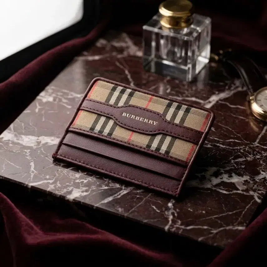 [BUNJANG] Burberry Vintage Check Leather Card Case Burgundy / [미사용/ 선물용] BURBERRY 체크 카드 케이스 (버건디)