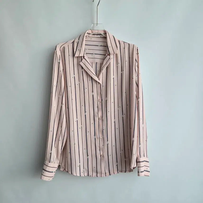 [BUNJANG] Stripe Pattern Blouse Pink Free Size / 1204 스트라이프 패턴 블라우스 핑크 F
