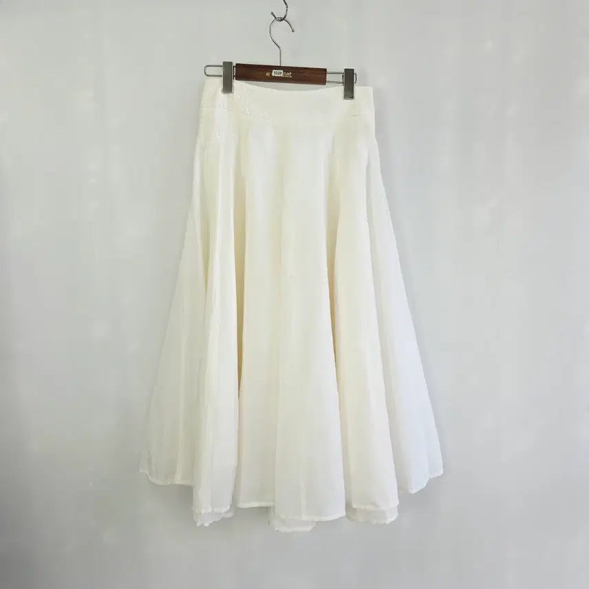 [BUNJANG] LANVIN COLLECTION Linen Blend Flare Long Skirt White / 랑방컬렉션 한섬 린넨 블렌드 플레어 롱스커트 화이트 64