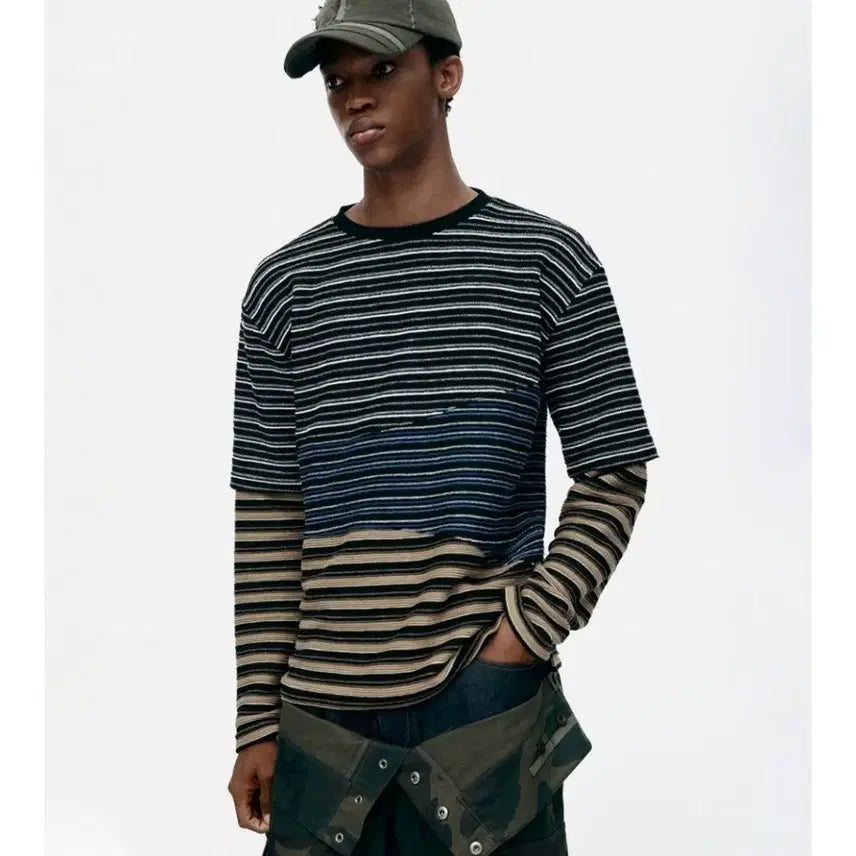 [BUNJANG] Andersson Bell Striped Layered Sweatshirt / 앤더슨벨  스트라이프! 레이어드  스웻셔츠