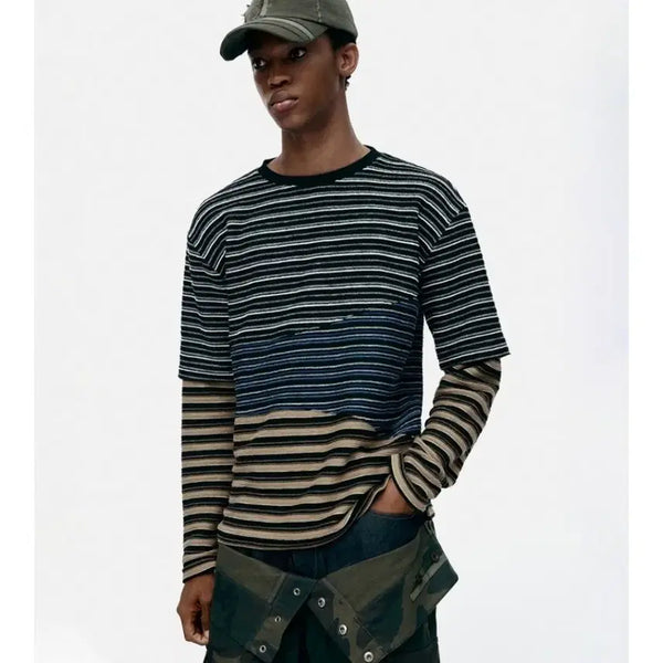 [BUNJANG] Andersson Bell Striped Layered Sweatshirt / 앤더슨벨  스트라이프! 레이어드  스웻셔츠