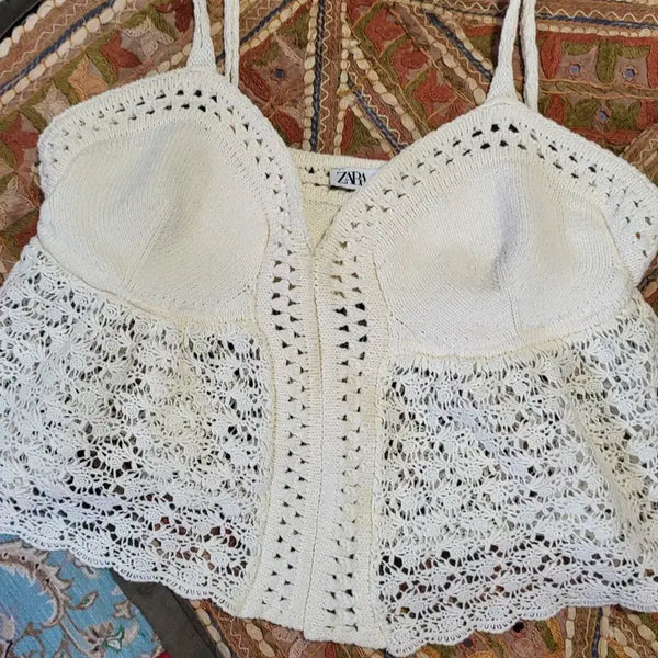 [BUNJANG] Zara Crochet Knit Top Ivory / 자라 크로셰 니트 탑 아이보리