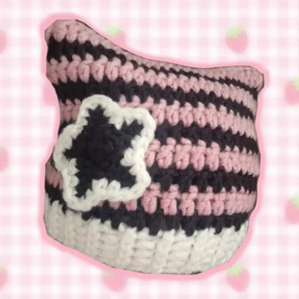 [BUNJANG] Handmade Knitted Cat Beanie / 뜨개 네코비니 고양이비니 핸드메이드 서브컬쳐