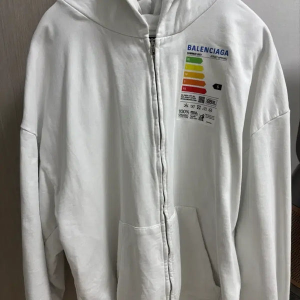 [BUNJANG] Balenciaga Energy Level White Organic Cotton Hoodie / 발렌시아가 에너지 레벨 화이트 후드집업