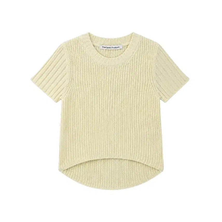 [BUNJANG] THE OPEN PRODUCT Back Slit Half Sleeve Knit Top (Beige) / 더오픈프로덕트 하프 니트