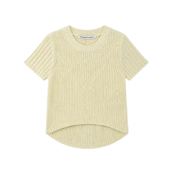 [BUNJANG] THE OPEN PRODUCT Back Slit Half Sleeve Knit Top (Beige) / 더오픈프로덕트 하프 니트