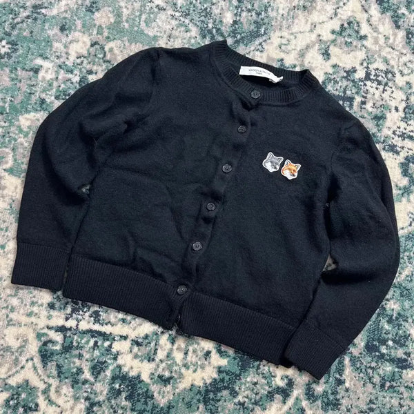 [BUNJANG] Maison Kitsune Double Fox Head Patch Roundneck Cardigan Black / 메종 키츠네 더블 폭스 헤드 패치 라운드넥 가디건 블랙
