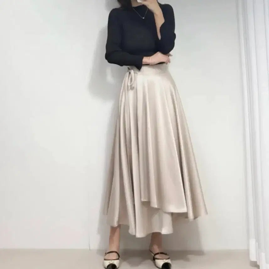 [BUNJANG] Satin Wrap Skirt Champagne / 새틴 랩스커트 샴페인