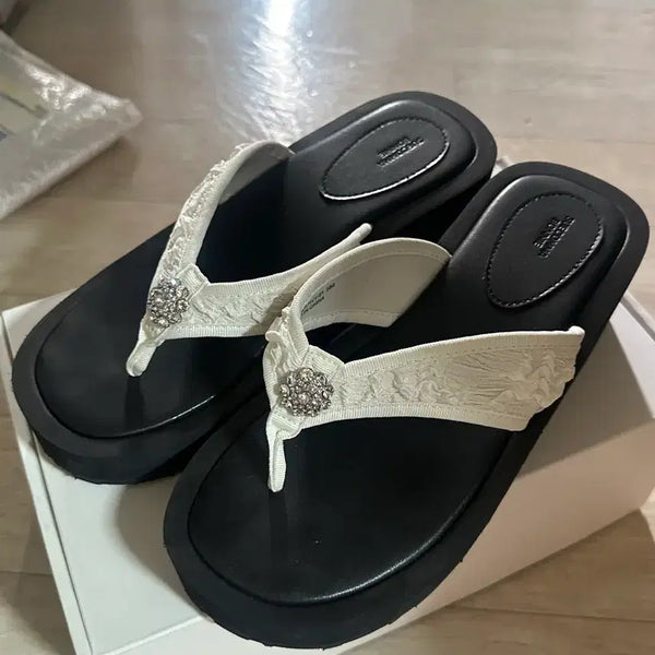 [BUNJANG] SUECOMMA BONNIE Jewel Platform Flip Flops White 250mm / 슈콤마보니 쪼리 / 화이트 / 250