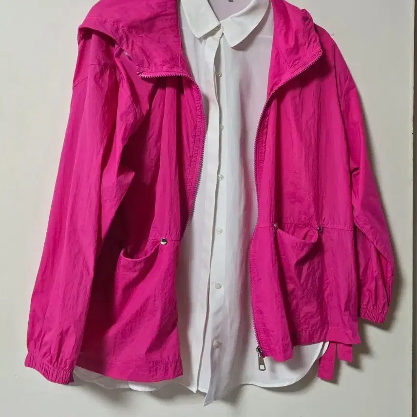 [BUNJANG] Hot Pink Hooded Windbreaker Jacket (Free Size) / 핫핑크 후드 바람막이 ㅡ프리