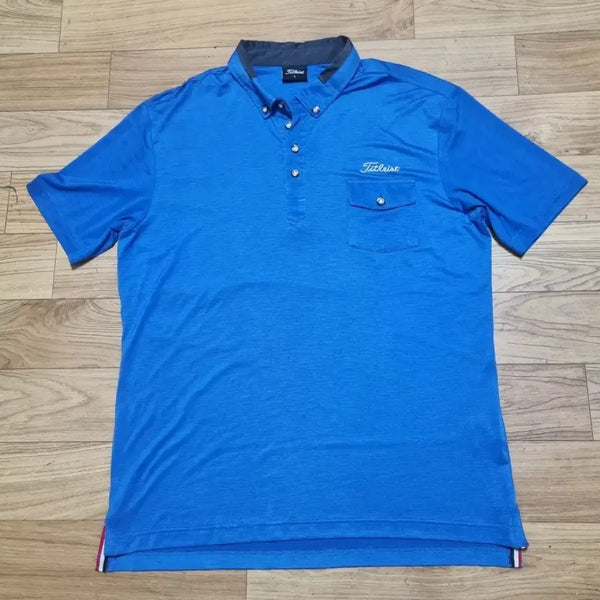 [BUNJANG] Titleist Men's Functional Spandex Short-Sleeve Polo Shirt Blue / 타이틀리스트 남성골프웨어 기능성스판 반팔 카라티 블루 남자100 구제