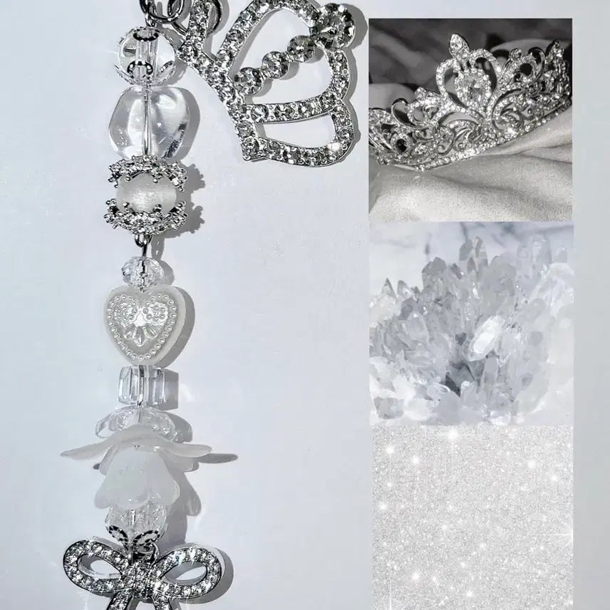 [BUNJANG] Princess Crown Jewel Bookmark Charm with Phone Strap / 프린세스 비즈 키링 핸드폰줄 왕관 보석 공주 책갈피