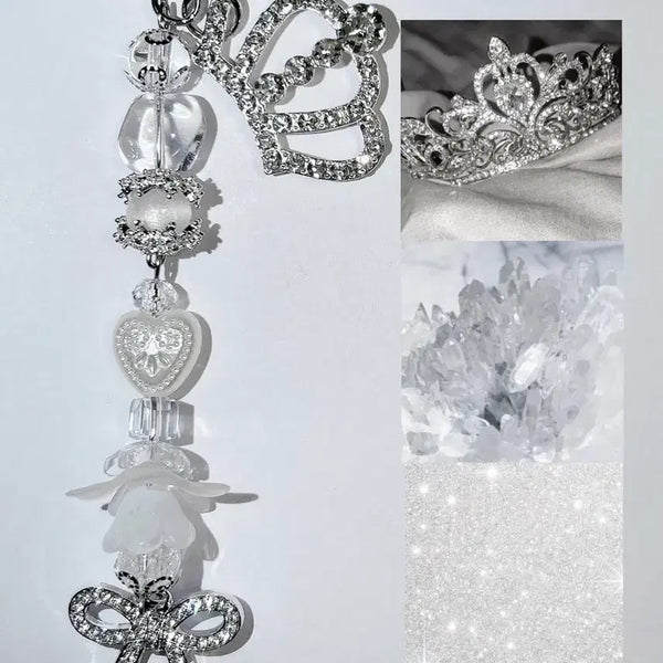[BUNJANG] Princess Crown Jewel Bookmark Charm with Phone Strap / 프린세스 비즈 키링 핸드폰줄 왕관 보석 공주 책갈피