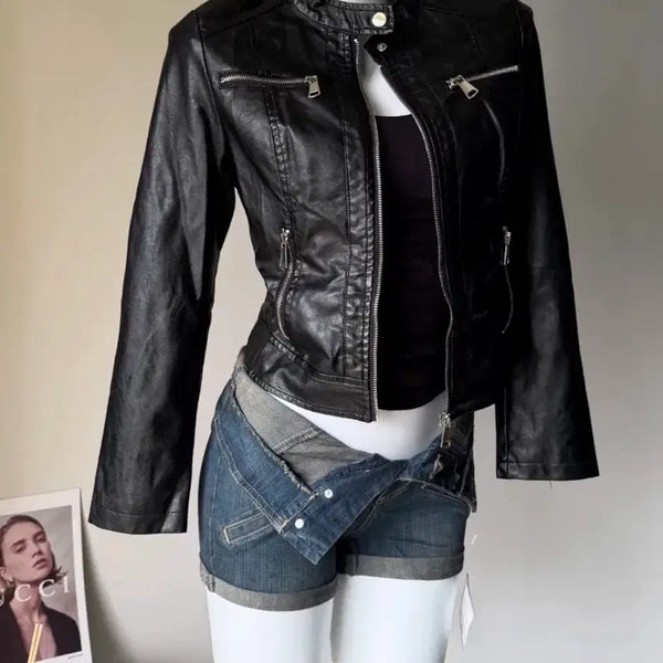 [BUNJANG] Black Faux Leather Rider Jacket / 블랙 인조가죽 라이더 자켓