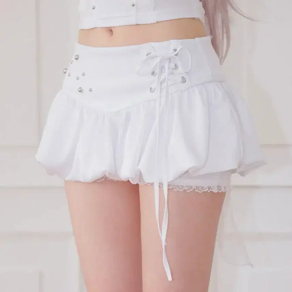[BUNJANG] Cherry Quarry Corset Bubble Mini Skort (White) / 기간한정 할인/체리퀴리) 코르셋 버블 미니 스커트 (화이트)