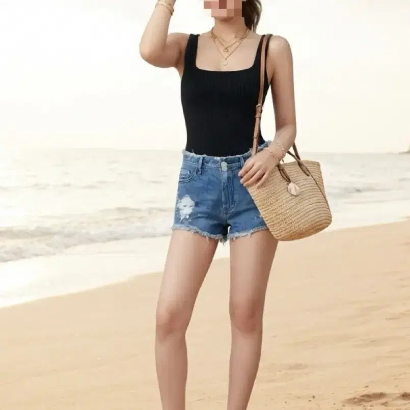 [BUNJANG] Blue Wash Damage Cutting Denim Shorts / 블루워시 데미지 컷팅 청반바지