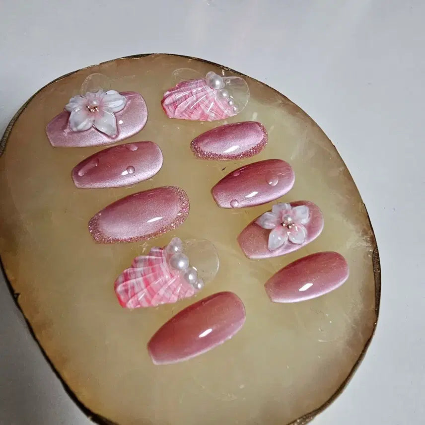 [BUNJANG] Handmade Nail Tips - Coffin Egg Tip Set / 수제네일팁