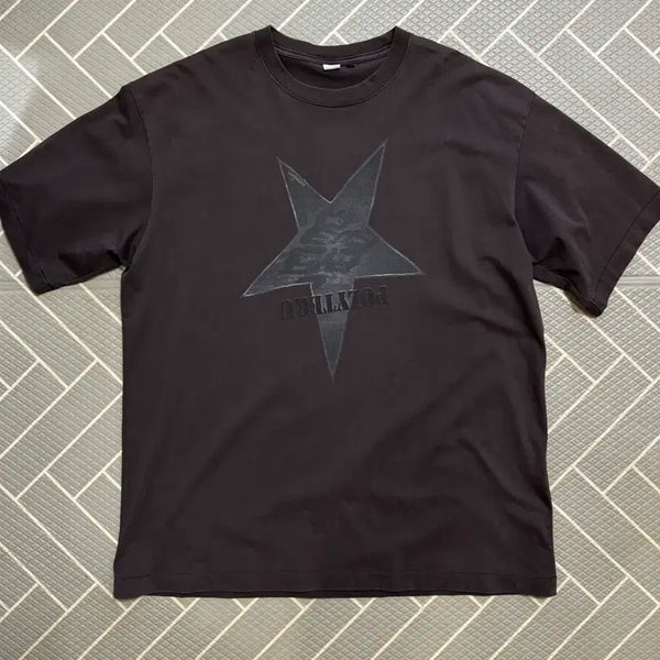 [BUNJANG] Politedu 1/2 Graphic T-shirt Reverse Star Charcoal Brown / 4) 폴리테루 1/2 그래픽 티셔츠 리버스 스타 차콜 브라운 리버스스타