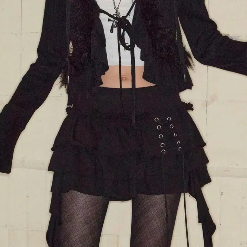 [BUNJANG] Noting Tiered Ruffle Sweat Skirt Black / [오늘까지 구매/예약 가능] 낫노잉 - 티어드 러플 스웻 스커트 (블랙)