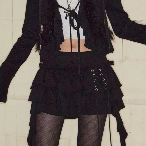 [BUNJANG] Noting Tiered Ruffle Sweat Skirt Black / [오늘까지 구매/예약 가능] 낫노잉 - 티어드 러플 스웻 스커트 (블랙)