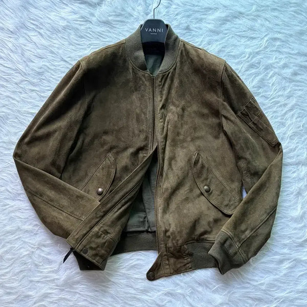 [BUNJANG] Polo Ralph Lauren Suede Bomber Jacket - Olive, Size M / 폴로 / 산양가죽 밀리터리 올리브 스웨이드 블루종 / M