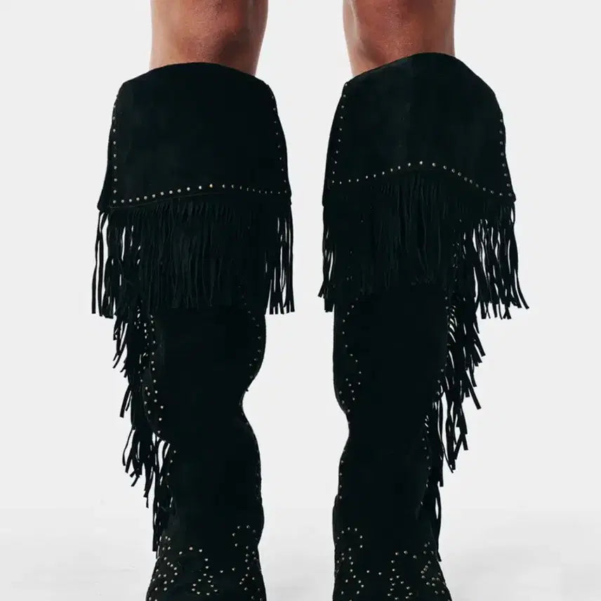 [BUNJANG] YEEL Studded Suede Fringe Boots Black 230 / yeel 스터디드 스웨이드 프린지 부츠 블랙 230