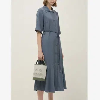 [BUNJANG] Latt Italy Belted Shirt Dress Navy Dark Grey Size 55 / 래트 latt 이태리  벨티드 셔츠  원피스 55 사이즈 정품