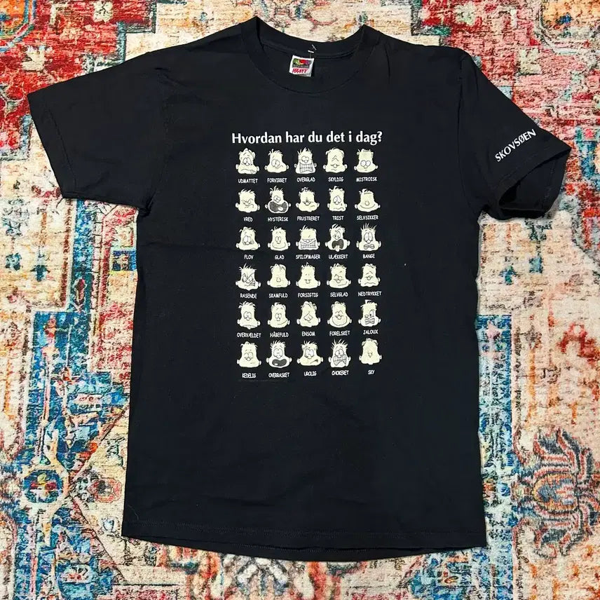 [BUNJANG] 00s Fruit of the Loom Vintage Danish "How are you feeling today?" T-Shirt / [L] 00s 빈티지 덴마크어 감정 차트 반팔