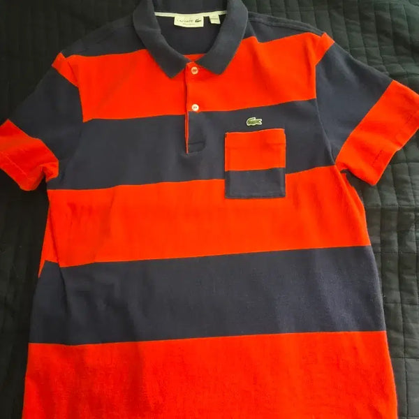 [BUNJANG] Lacoste Striped Collar T-Shirt / 라코스테 스트라이프 카라티 105사이즈