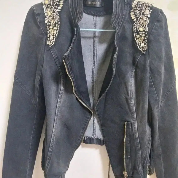 [BUNJANG] Lace Beaded Denim Jacket / 레이스 비즈 청자켓