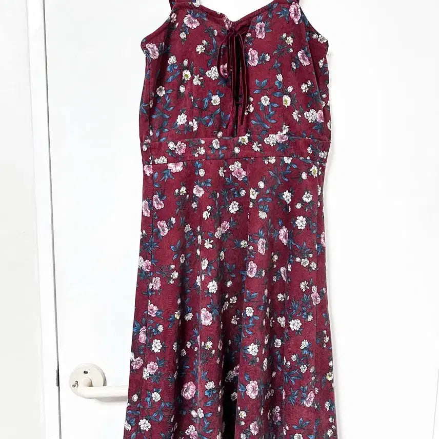 [BUNJANG] Majestic Floral Pattern Red Wine Midi Dress / 마제스틱 플로럴패턴 레드와인 원피스