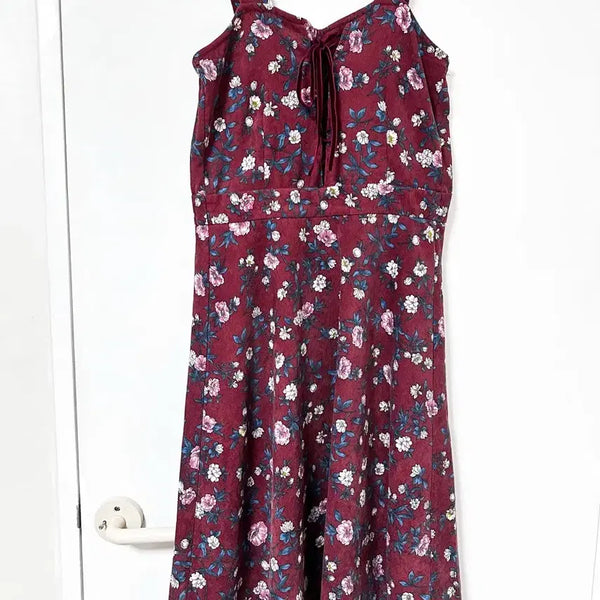 [BUNJANG] Majestic Floral Pattern Red Wine Midi Dress / 마제스틱 플로럴패턴 레드와인 원피스
