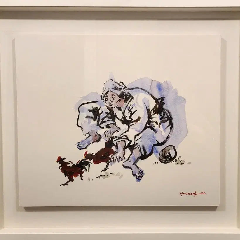 [BUNJANG] Kim Young-ja "Cockfighting" Artwork No. 10 Watercolor Croquis / 1세대 김영자 화백 투계도 작품 10호