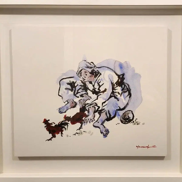 [BUNJANG] Kim Young-ja "Cockfighting" Artwork No. 10 Watercolor Croquis / 1세대 김영자 화백 투계도 작품 10호