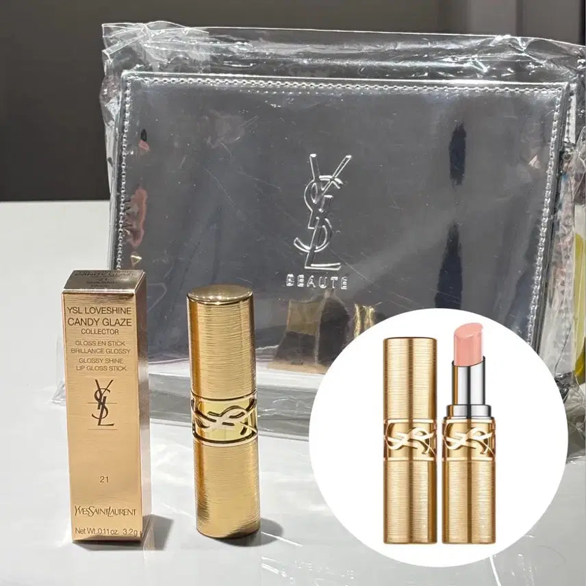 [BUNJANG] Yves Saint Laurent Holiday Candy Glaze Lip Balm 21 Shimmer Nude + Pouch / 입생로랑 홀리데이 캔디글레이즈 립밤 21쉬머누드 +파우치