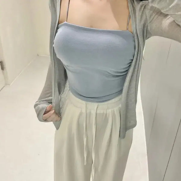 [BUNJANG] Tencel Wool Sheer Slim Cardigan Melange Grey L / 3.8->0.95 텐셀 울 시스루 여리핏 슬림 가디건 멜란지 그레이 L