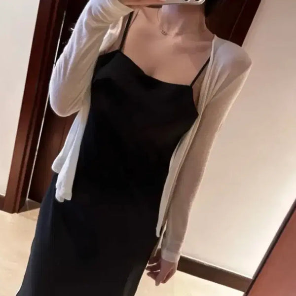 [BUNJANG] Tencel Wool See-Through Slim Cardigan Black L / 3.8->0.95 텐셀 울 시스루 여리핏 슬림 가디건 블랙 L