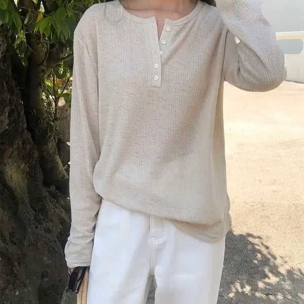 [BUNJANG] Edmore Self-Produced Perry Henley Knit T-shirt Light Beige / 에드모어 자체제작 페리 헨리넥 니트티셔츠 #라이트베이지