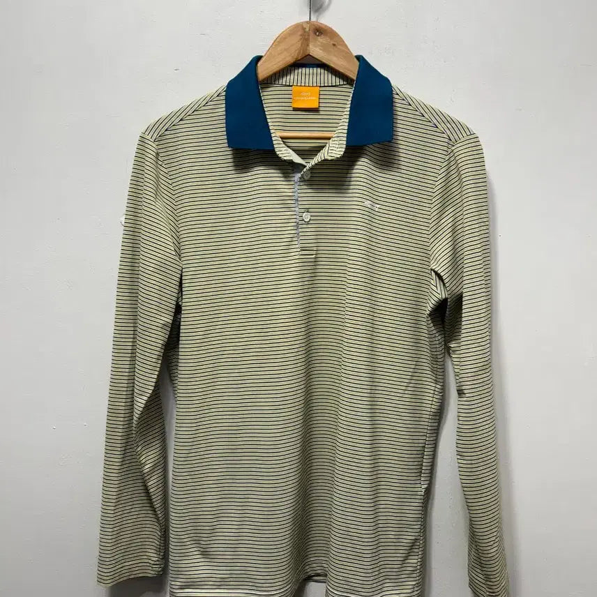 [BUNJANG] Nike Long Sleeve Golf Wear Yellow Stripe Polo Shirt Size 100 / 나이키 긴팔 골프웨어 카라티 셔츠 옐로우 스트라이프 100사이즈