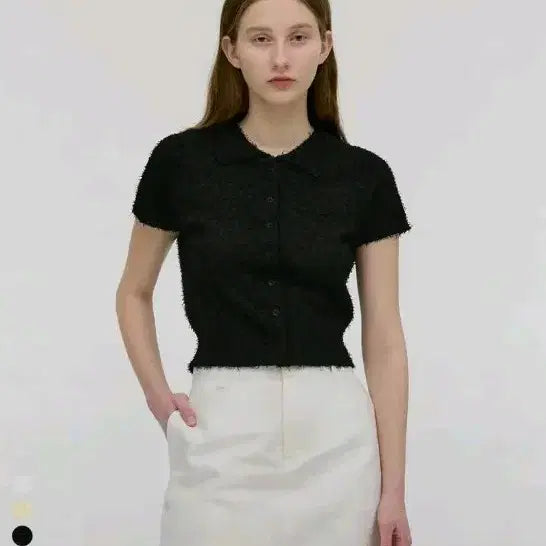 [BUNJANG] Montdoll Short Sleeve Knit Cardigan / 몽돌 테일 카라 반팔 니트 가디건
