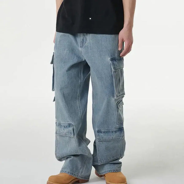 [BUNJANG] Musinsa Standard Wide Multi Pocket Cargo Denim Pants [Light Indigo] / 무신사스탠다드 와이드 멀티 포켓 카고 데님 팬츠 [라이트 인디고]
