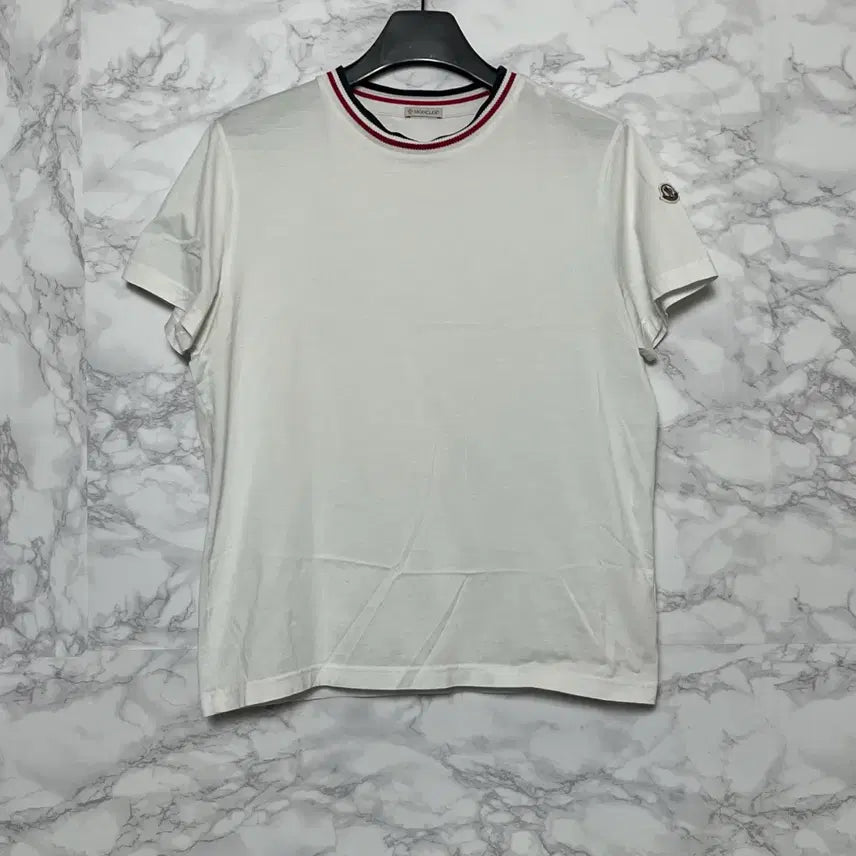 [BUNJANG] Moncler Tricolor Ribneck T-shirt White XL / [XL] 몽클레어 트리컬러 립넥 반팔 티셔츠 화이트