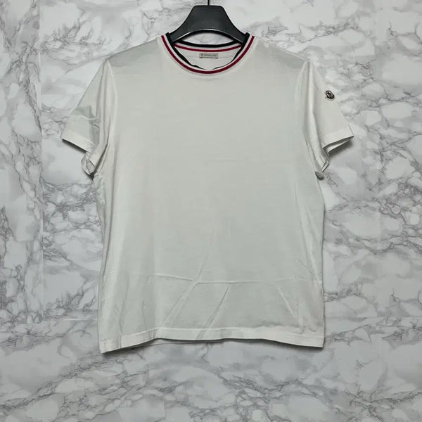 [BUNJANG] Moncler Tricolor Ribneck T-shirt White XL / [XL] 몽클레어 트리컬러 립넥 반팔 티셔츠 화이트