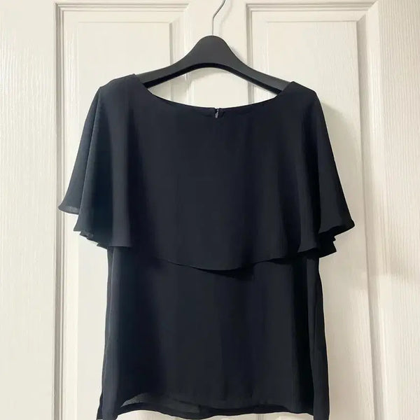 [BUNJANG] Cape Frill Layered Chiffon Sleeveless Inner Blouse - Black / 케이프 프릴 레이어드 쉬폰 민소매 이너 하객 블라우스 블랙 55 free